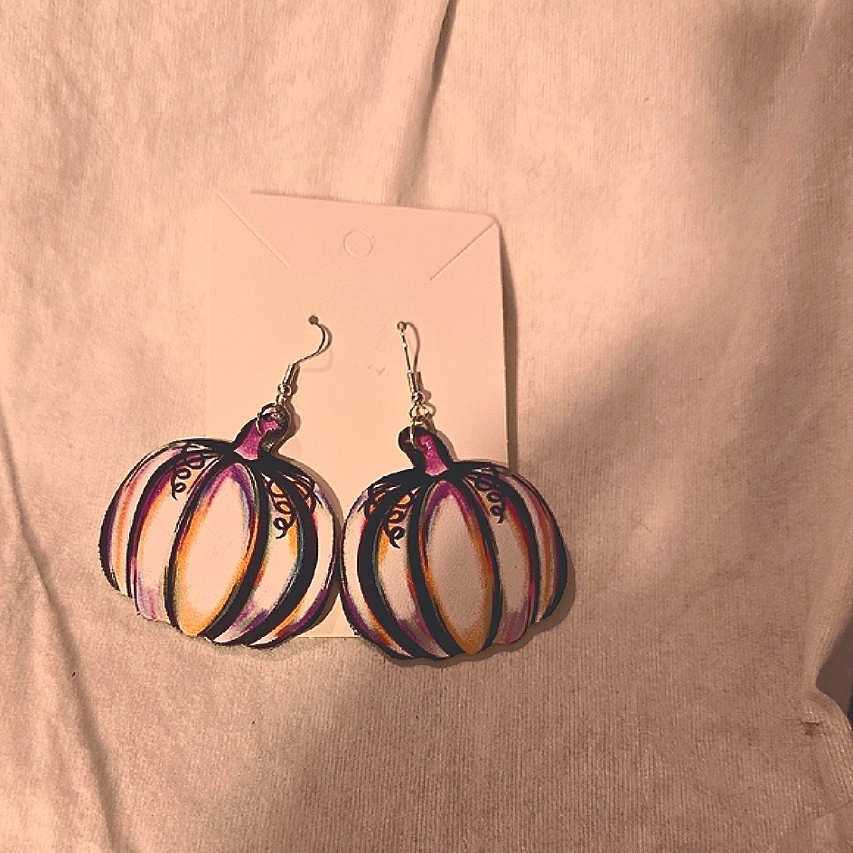 Handcrafted Purple And White Pumpkin Earrings